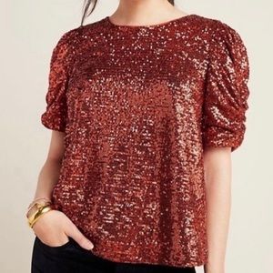 Anthropologie Rust colored sequin top